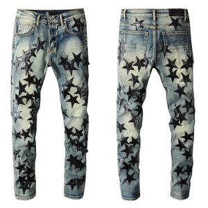 Roxo Jeans Designer Mens Mulheres Longo Estilo Clássico Hip Hop Novo Zipper Controle de Acesso Buraco Lavado Calças Apertadas Cintura Baixa Bebê Azul Casual Dobre Calças Tamanho Grande