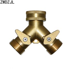 Conectores de bronze fêmea 3/4 2 vias torneira jardim mangueira irrigação tubo divisor 2 vias conector 3/4 masculino ferramentas irrigação jardim 1pcs