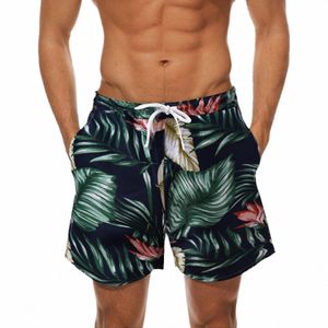 boho Vintage Swimming Trunks For Men Trendy Leaves Print Bandage Double Pocket Board Shorts Summer Hawaiian Leisure Beachwear C6QT#