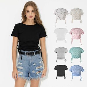 新製品の夏のTシャツレベル新しいトップ右ショルダーケースシンプルなスタイルヨーロッパとアメリカンボーダー大規模女性用丸いネックショートTシャツ