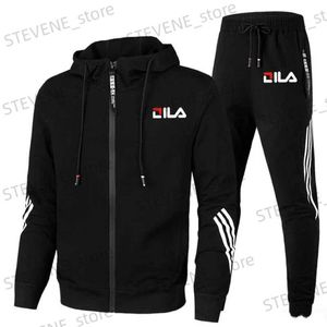 Herrspåriga våren och hösten New Mens Sportswear 2-stycks Set Zipper Jacket Casual Sports Pants Brand Clothing Men Jogging Sportswear Set T240326