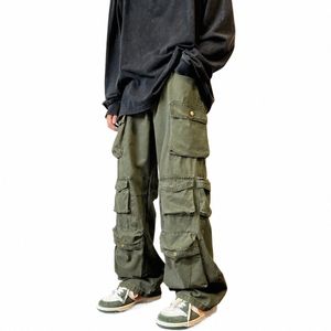 2023 MĘŻCZYZNE PANTY CARGO Multi-Pockets Pants narzędzia Harajuku męskie vintage luźne spodnie z szerokości nóg streetwear swobodny hip-hopowe spodnie B40o#