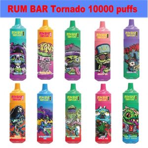 Ny Original Rum Bar Tornado 10000 Puffs Disponible Vape E Cigarett Puff 10K 550mAh Uppladdningsbart batteri 18 ml Förfyllda vagnar 0% 2% 3% 5% Elektronisk puffbar Vaper Bar