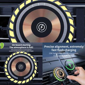 Update Car Rhythm Pick-Up Music Light Voice Control Ambient Lamp 15W Magnetic Wireless Phone Charger Bracket Multifunctional Holder