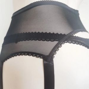 Garters kvinnor 6 remmar strumpebälte sexigt nät Sheer-genomskinligt högt elastiskt sexunderkläder för strumpor underkläder Suspender band