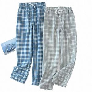 Ekose Erkek Giyim Pijama Gazlı Band Salonu Gevşek Şort Erkekler Pijama Örme Pantolon Pantolonlar Elastik Pamuk Uykusu Y5V3#