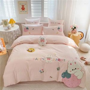 Bedding Sets Princess Style Cartoon Cute Strawberry Pure Cotton Washed Four Piece Set
