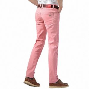 2022 New Men's Jeans Classic Style Busin Fi Pink Red Yellow Stretch Slim Fit Straight Denim Trousers Male Brand Pants p8yi#