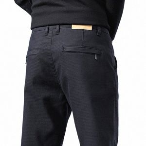 Spring Autumn Casual Pants Men Zipper Pocket Clothing Korea Fi rakt Rätt Regular Fit lätt elasticitet svarta byxor män o6hh#