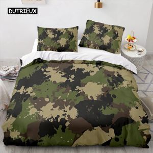 Set Camouflage Bedding Set Abstract Duvet Cover Green Jungle Comfort Cover Camouflage for Teens Boys Adult Bedroom Home Decorations Sheer Curtains