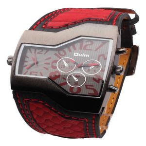 Новое прибытие Mens Mens Fashion Brand Oulm 1220 Watches Double Japan Movt Quartz Импортированные часы военный широкий ремешок Big Face Black187V