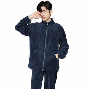 Pyjama-Anzug-Sets Männlich LG Herren-Nachtwäsche verdicken Pyjamas Winter 2 Loungewer Home Stück warme Flanell-Hülse Weiche Nachtwäsche Q71d #