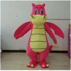 Trajes da mascote Natal Halloween dinossauro rosa com asas dos desenhos animados de pelúcia fantasia vestido traje da mascote