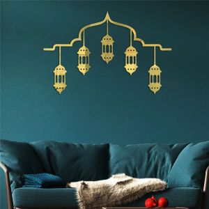 Adesivi Eid Mubarak Lanterna Specchio acrilico Adesivo da parete Ramadan Decor per la casa Islamico Ramadan Kareem Decorazione per feste musulmane Eid Al Adh