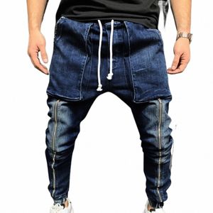regular Size Sports Tethered Pocket Mid-waist Casual Large Jeans Men's Trousers Men's pants H7KN#
