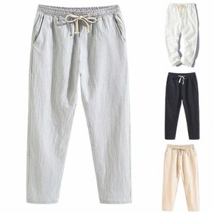 summer Linen Pants Men Thin Loose Mens Joggers Cott Linen Cropped Pants Men's Casual Pants Chinese Style Linen Q5rf#