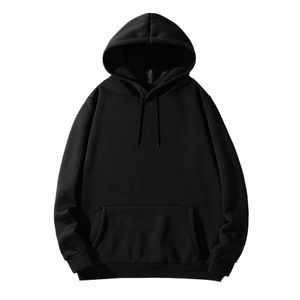 Vårens höst 2023 Ny solid färg plus fleece manliga studenter pullover hoodie lös undertröja -S1901 S0ZN#