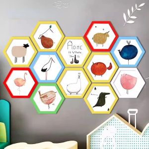 Frame Wooden hexagonal photo frame 6 inches, 8, 10, 12 inches, hanging wall picture frame, without painting core, hexagon