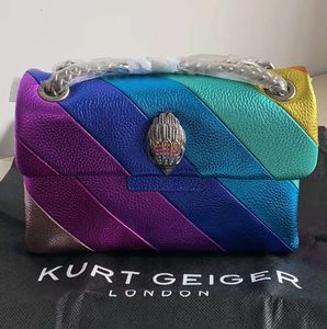 Ny Kurt Geiger Bag Rainbow Women Handväska Joining Colorful Cross Body Patchwork Clutch Fashion
