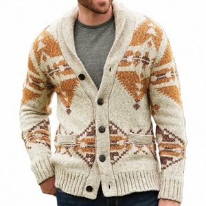 Autumn and Winter Men New Fi Trend tryckt Cardigan tröja manlig tjock varm vardaglig lös bekväm högkvalitativ tröja 25OH#