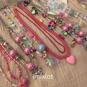 Pendant Necklaces Colorful Star Pendant Heart Flowers Beaded Necklace for Women Cute Sweet Acrylic Crystal Neck Chain Y2K Summer Aesthetic JewelryC24326