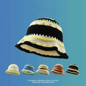 Wide Brim Hats Bucket Hats Wide Brim Hats Bucket Hats Niche Japanese crochet knitted hollow contrasting bucket hat summer thin basin hat sun hatC24326