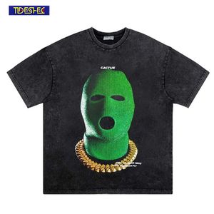 Överdimensionerad T-shirt Men Streetwear Hip Hop Vintage Green Hood Gangster Tryckt Tshirt Men Harajuku Cotton Tops 240325