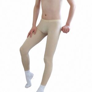 mens Sleep Bottoms Ice Silk Fitn Tight Leggings Pants Sexy Sissy Bugle Pouch Sleepwear Lounge Wear Slip Homme Trousers 3XL 454U#