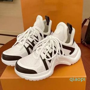 2024 Designmärke Archlight Casual Shoes Women's High Quality Arch Bare Calf Leather Lace Platform Color Block Men's Sneakers Lace Box