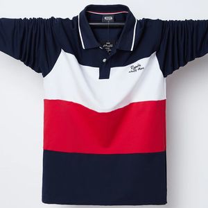 Polo Shirt Men Duże wysokie długie rękawy TOP TEE BAWECZNE MĘŻCZYZNIE DUŻA TEE AUTUMN FIT SMOWNICK POTHWORK CHIRTS PLUS M-5XL 240306