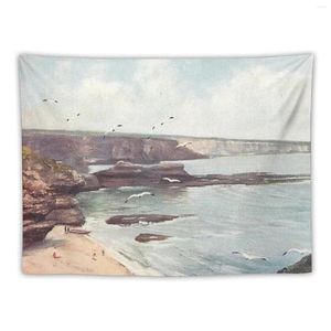 Tapissries Vintage Illustration av Masons Cove Bay Arbroath Tapestry House Decorations Tapete For the Wall Room Esthetic Decor