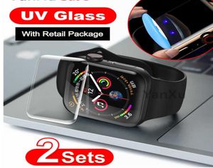 2 pçs protetor de tela de vidro uv para apple watch série se 6 5 4 40mm 44mm 3 2 1 42mm 38mm cola líquida cobertura completa film7916589