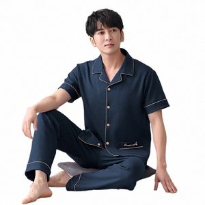 large Size 4XL-7XL Men Pajama Sets Summer Knitted Cott Short Sleeve Pajama Men Turn-down Collar Sleepwear Suit m2xe#