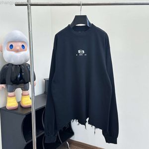 Desginer BalanciaganessフーディーBaleciaga正しいバージョンパリBホームビッグデストラクション小さな刺繍タッセル長袖のTシャツ底付き