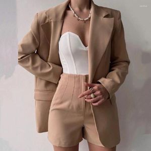 Fatos femininos moda lapela colarinho botão offce outfits elegante sólido magro commuter 2pc ternos casuais mangas compridas blazers shorts
