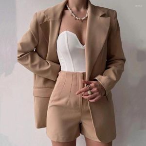 Damen-Trainingsanzüge, modisch, Reverskragen, Knopfleiste, Büro-Outfits, elegant, solide, schlank, Pendler-Zweiteiler, lässig, lange Ärmel, Blazer, Shorts