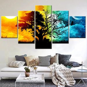 5 Panel Baum Landschaft Leinwand Malerei Natürliche Landschaft Poster und Drucke Sonnenuntergang Baum Wand Kunst Wohnzimmer Wohnkultur Cuadros