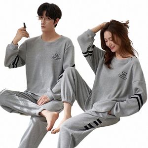 Männer Frühling LG Pyjamas Set Paare Nachtwäsche Cott Waffel Frauen Pijamas Anzug Schlaf Top Hose Home Kleidung Liebhaber Lounge Set T3rR #