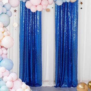 Cortinas brilhantes cortina de lantejoulas 2 painéis azul 2ftx8ft fotografia pano de fundo aniversário natal festa de halloween decoração de casamento suprimentos