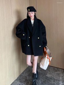 Kadınlar için lüks kışlık ceket kadınlar için batı tarzı yün üst düzey profesyonel zarif siyah ceket