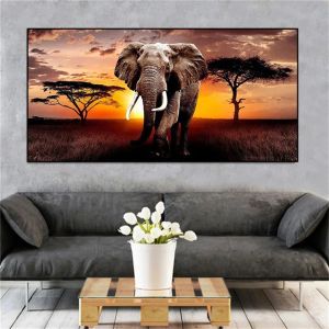 Stich großes Diamantmalerei Volles quadratisches Rund 5d DIY Walking African Elephant Sunset Landschaft Mosaik Kreuzstit Best Geschenk Y1345