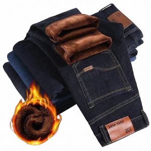 男性用の冬の温かいジーンズはゆるいバギージーンズパンツブラックブルーカジュアルズボンの男性用服x6vo＃