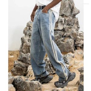 Męskie dżinsy chłopak streetwear moda luźne swobodne paski boczne vintage jeansowe workowate spodnie man harem dżinsowe spodnie