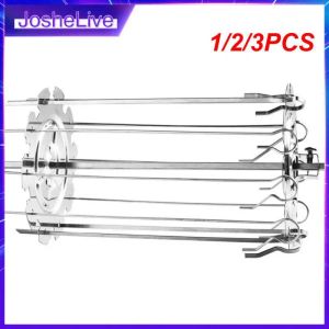 Skewers 1/2/3PCS Stainless Steel BBQ Kebab Cage Rotisserie Skewer Forks Spit Charcoal Chicken Grill For Roaster Oven Camping Cooking