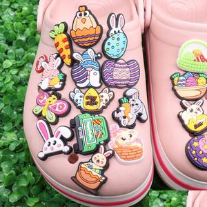 Shoe Parts & Accessories Wholesale 100Pcs Pvc Rabbit Easter Egg Car Butterfly Carrot Charms Buckle Decorations For Bracelet Button Clo Dhmvo
