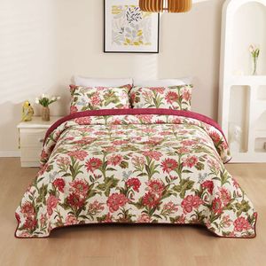Chausub Flower Cotton Quilt Set, 3-delad sängskydd, fina täcken, stor, sommar