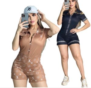 Designer Mulheres Macacões Macacão Sexy Sólido Mulheres Bodysuit Skinny Moda Lace Up Manga Curta Botão Zipper Feminino Backless V-Pescoço Verão Casual