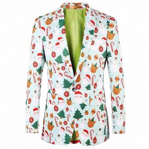 blazer stampato casual da uomo Hawaii lusso Europa vigilia di Natale vestito da festa blazer discoteca albero di Babbo Natale calzino giacca vestiti R9HI #