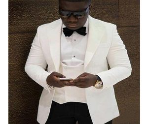 Slim Fit White Men Suits For Prom Wedding Groom Tuxedos 3 -stycken Male Fashion Jacket Waistcoat med svarta byxor Elegant1409884