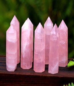 Różowy kryształ Obelisk TowerCrystal HealingReik Grids Natural Rose Quartz Figurine Figurine Sfera Stoli Stojący 6 Faset Single P3754554